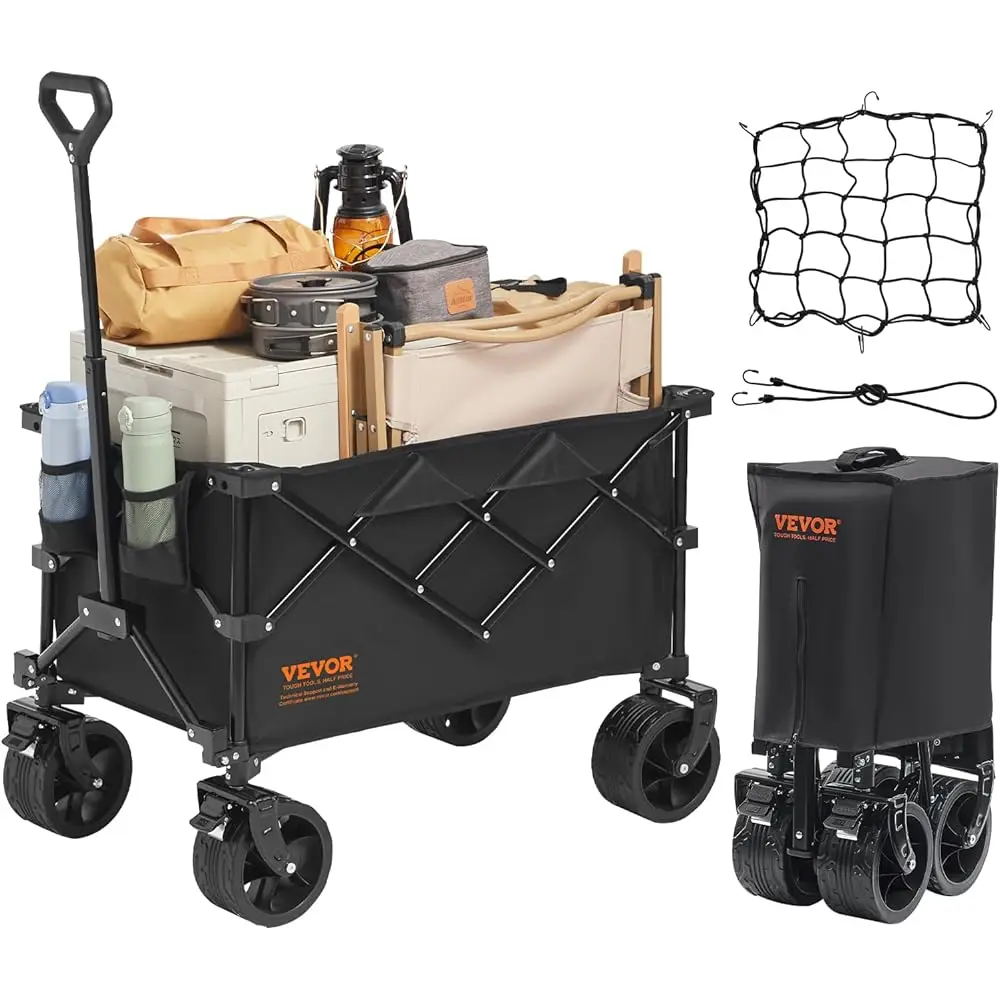 

Collapsible Folding Wagon 220L/350Lbs, Heavy Duty Beach Wagon Cart Foldable With Big Wheels, Outdoor Utility Wagon Wagon For