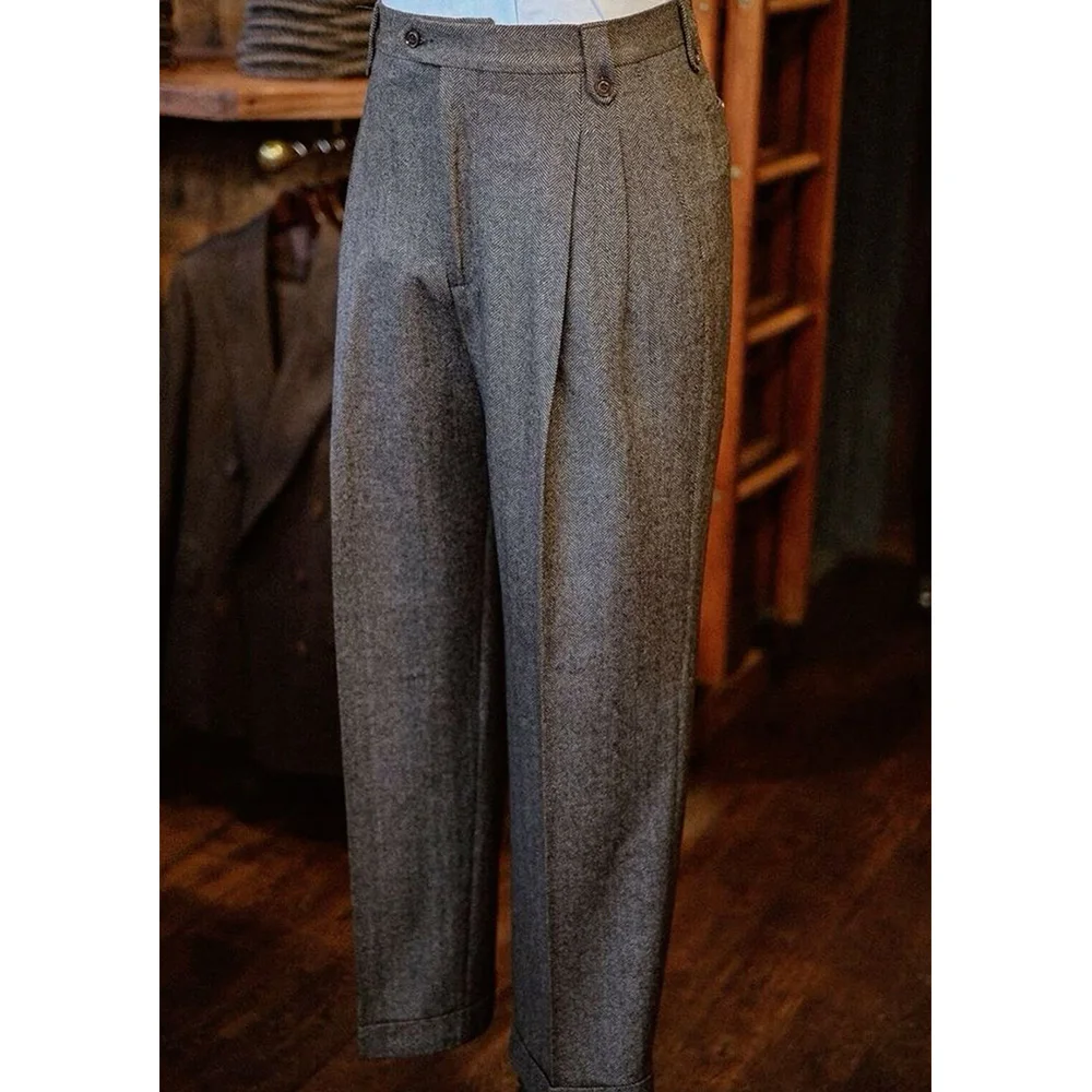 

Mens Herringbone Suit Pants Pleated Plain Casual Retro Straight Leg Trousers Comfortable Breathable Business Casual Office Wear