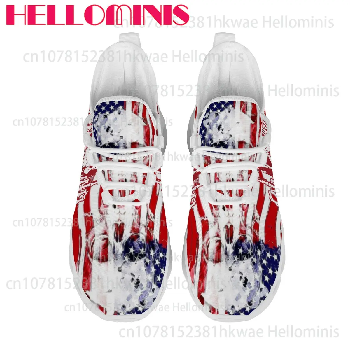 Picture 7: Unisex American Flag Skeleton Print Walking Sport Shoes Breathable Mesh Lightweight Sneakers Goth Wave Chunky Casual Footwear