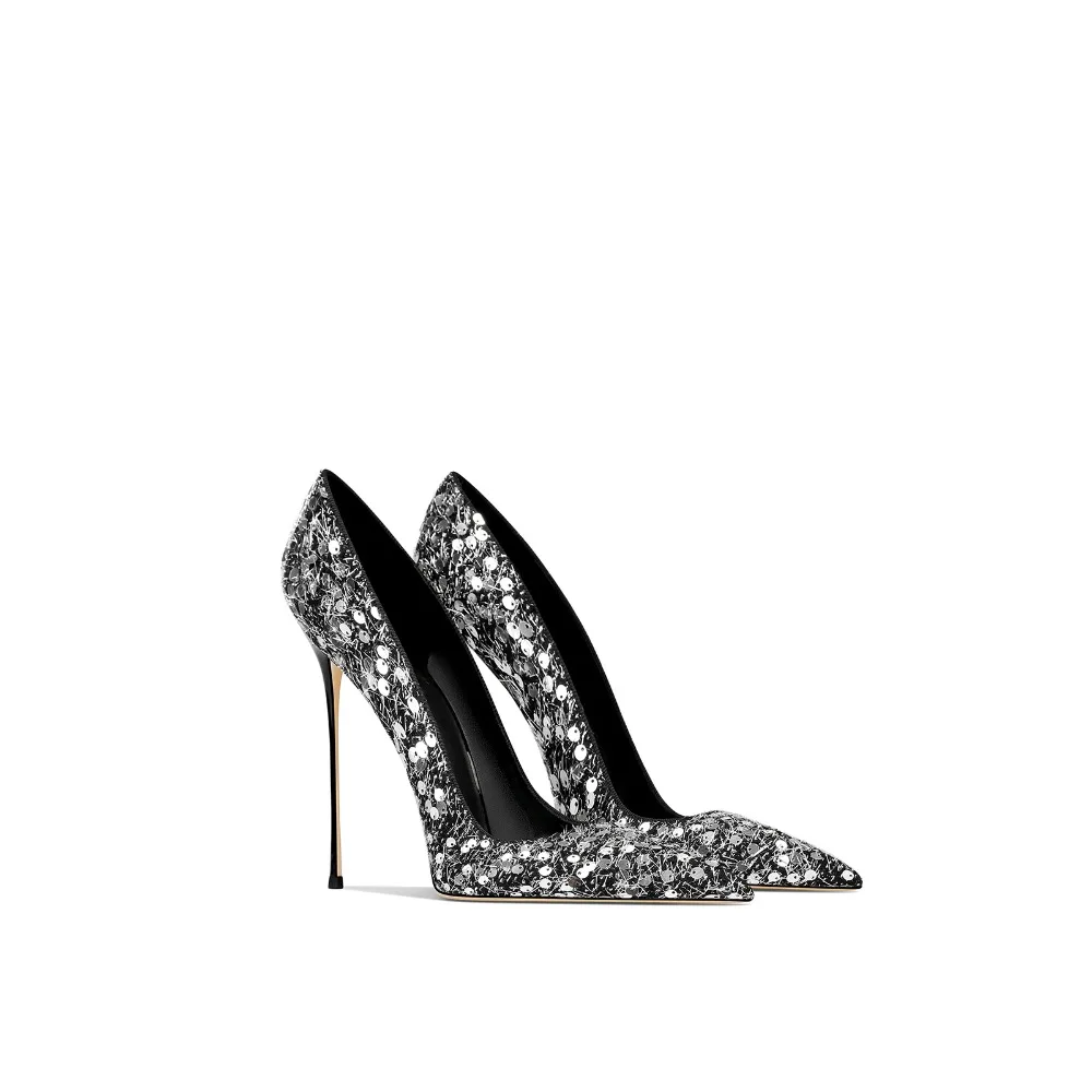 

2025 Autumn Gold Leather Pointed High Heels for Women Comfortable Stiletto Dress Shoes