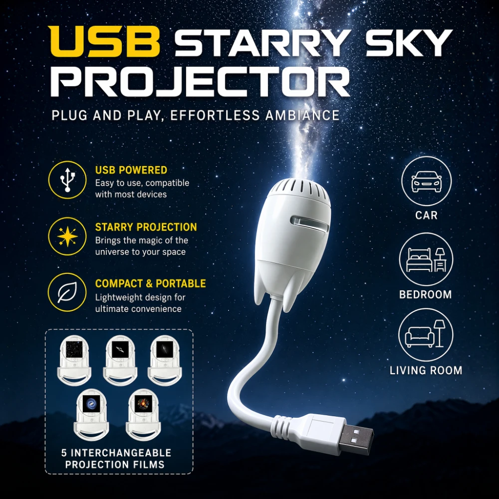 Galaxy Sternenhimmel Projektor 2-in-1 mit 5 Folien, Augenschonende LED-Nachtlampe für Kinder und Erwachsene, Schlafzimmer, Decke, Auto-Dekoration