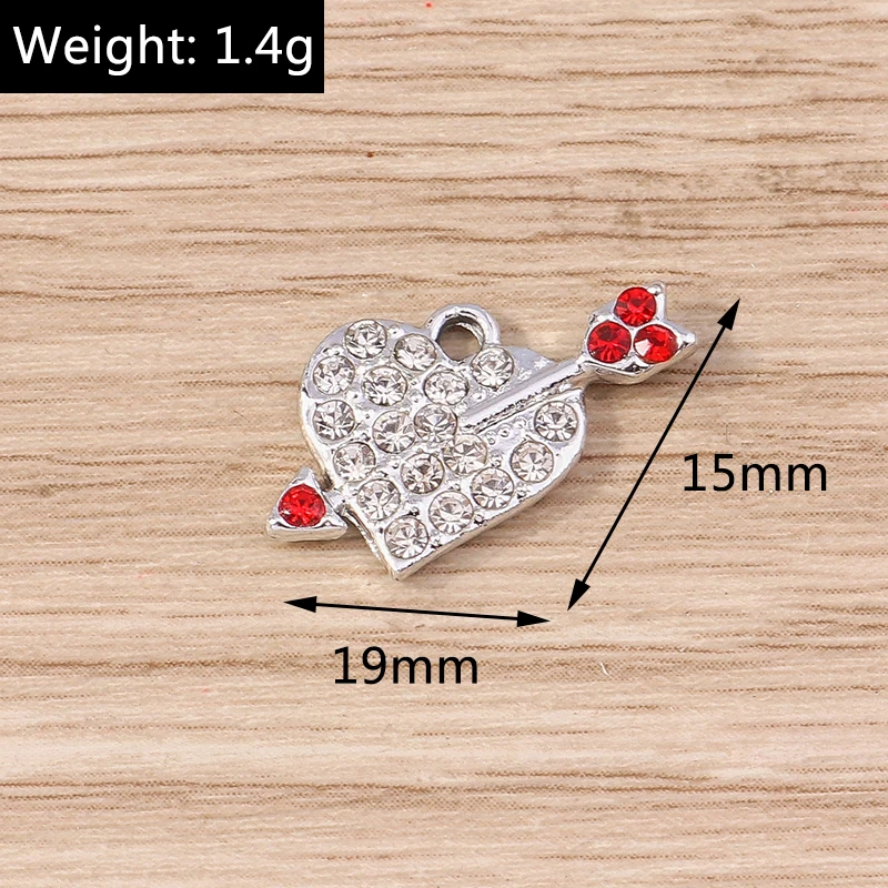 Tusember 10 Stück exquisite silberfarbene Kristall-Liebesherz-Charms für die Schmuckherstellung, modische Ohrringe, Halsketten, DIY-Anhänger – Detail 25