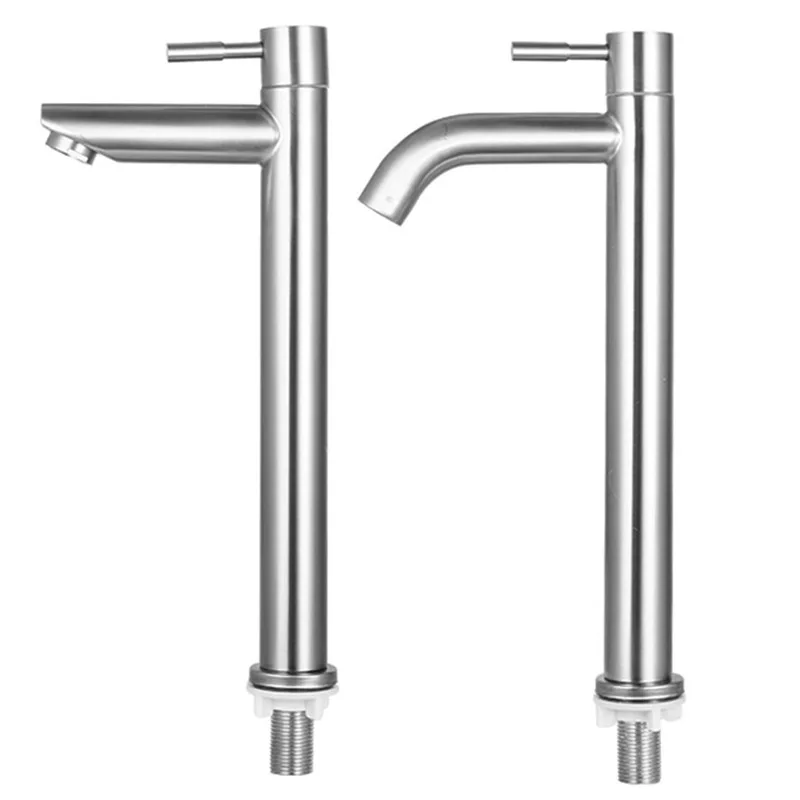 Chrome Silver Basin Faucet Stainless Steel Single Cold Quickly Open Type Tall Rust And Corrosion Resistance Bathroom Sink Tap