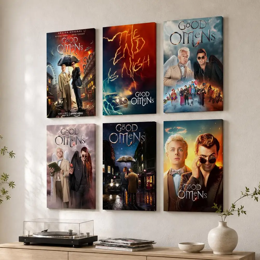 Good O-Omens Movie Framed Wall Painting Wood Canvas Poster For Living Room Bedroom Hallway Office Home Decor Gift