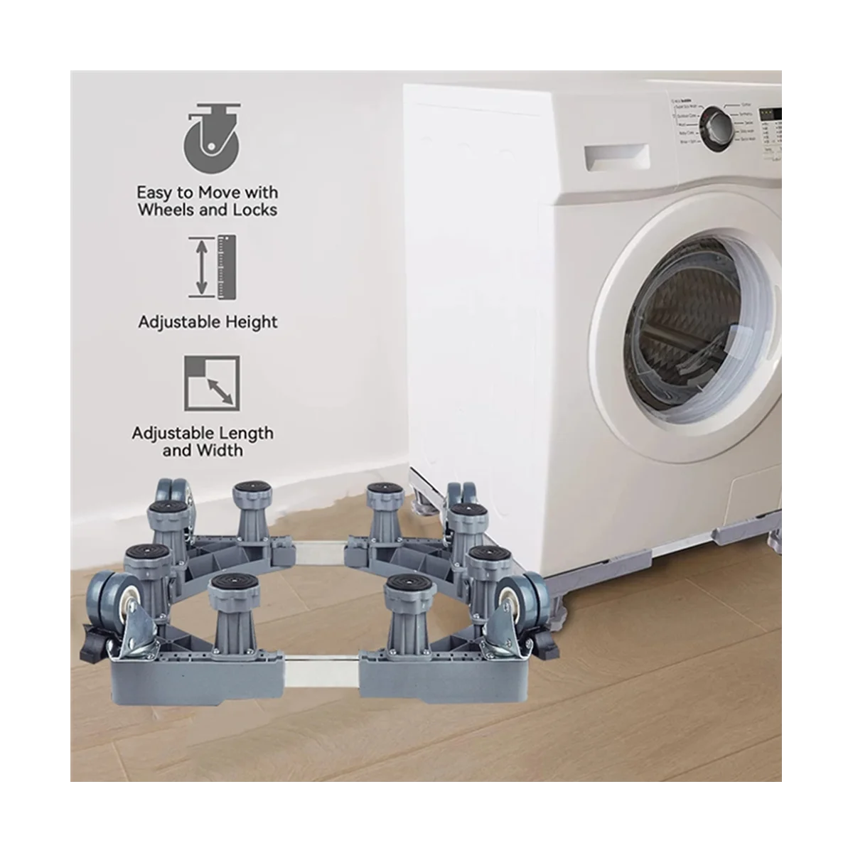 قاعدة الغسالة، حامل الغسالة، قاعدة غسيل مضادة للاهتزاز قابلة للتعديل، 4 عجلات