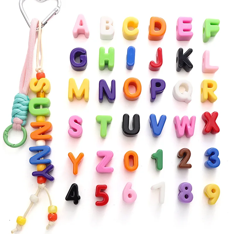 

DIY handmade keychain 26 letters colorful cell phone chain Custom acrylic material number keychain Children handmade jewelry