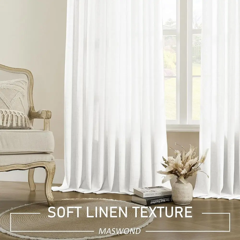 2-stöckige weiße, transparente Pinch-Faltenvorhänge 52 x 120 für Wohnzimmer mit Haken