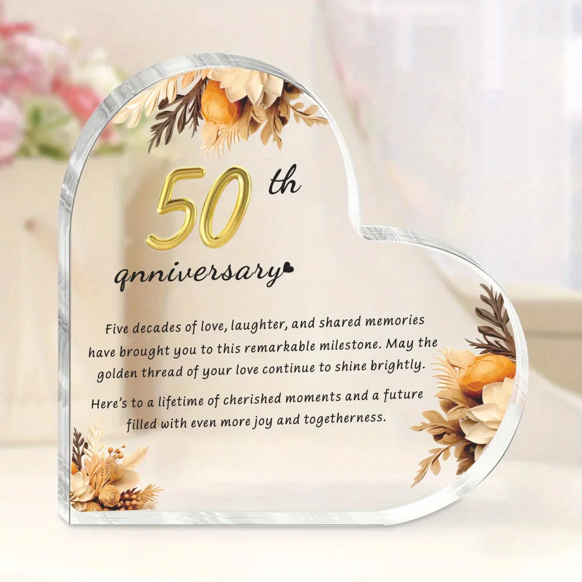 50th Golden Anniversary Heart-Shaped Acrylic Plaque - Perfect Gift for Parents, Ideal for Thanksgiving, Valentine's Day