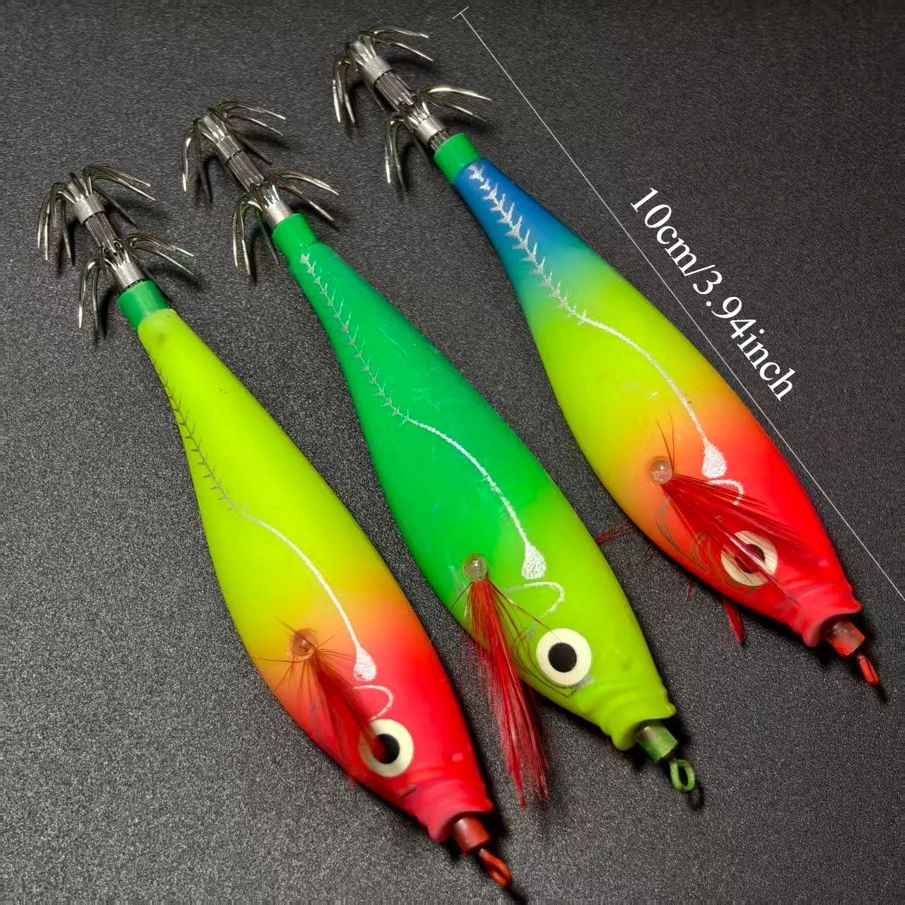 3 قطع من خطافات الحبار المتوهجة - طعوم الروبيان الأفقية - طعوم لـ Egi، رقص حبار الحبار، طعوم صلبة لصيد الأخطبوط