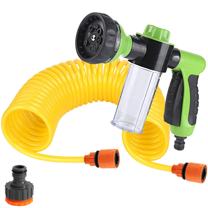 

Bright Yellow Spring Water Pipe Flexible Spring Flexible Hose Set, Equipped With Foam Water Gun, Easy To Operate For Irrigation