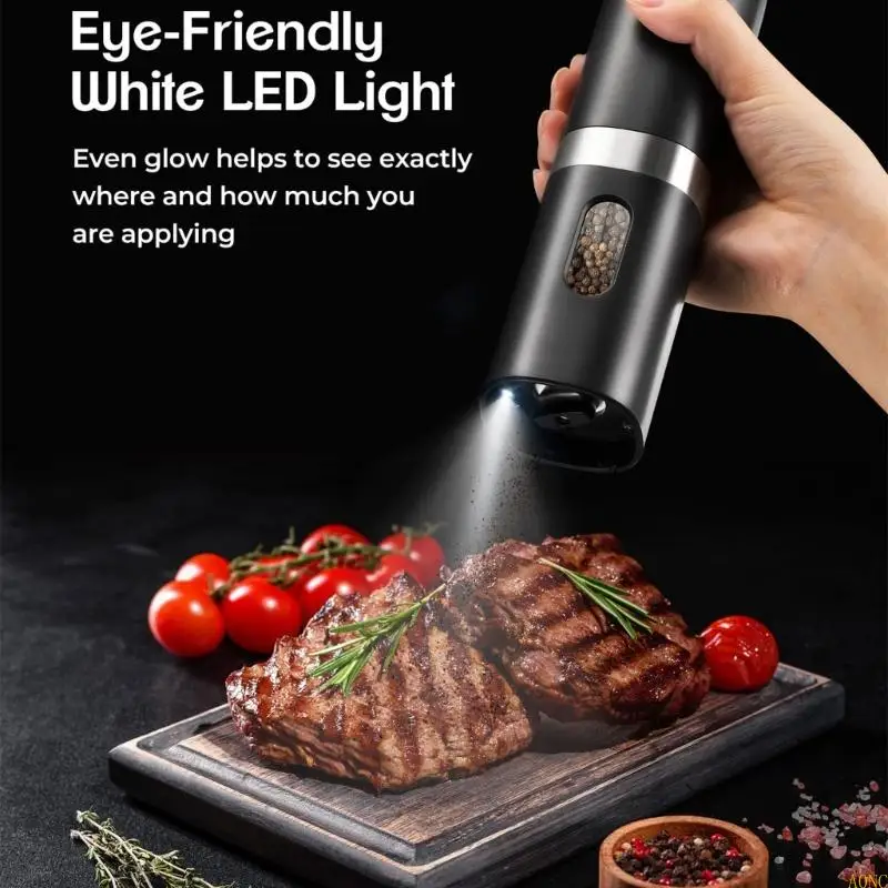 A0NC Pepper Mill Mill Automatic Salt Pepper Mill مع مصباح LED قاعدة الشحن