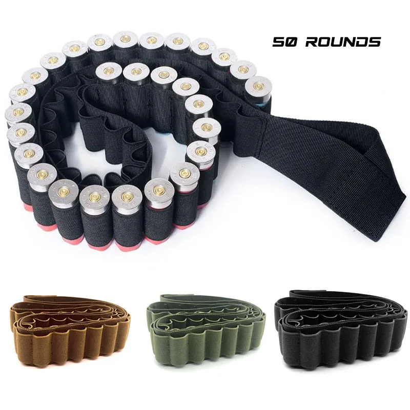 Tactical 50 Rounds 12/20GA Shotgun Bandolier Belt Hunting Ammo Holder Carrier  Rifle Shell Elastic Cartridge Waist Belt