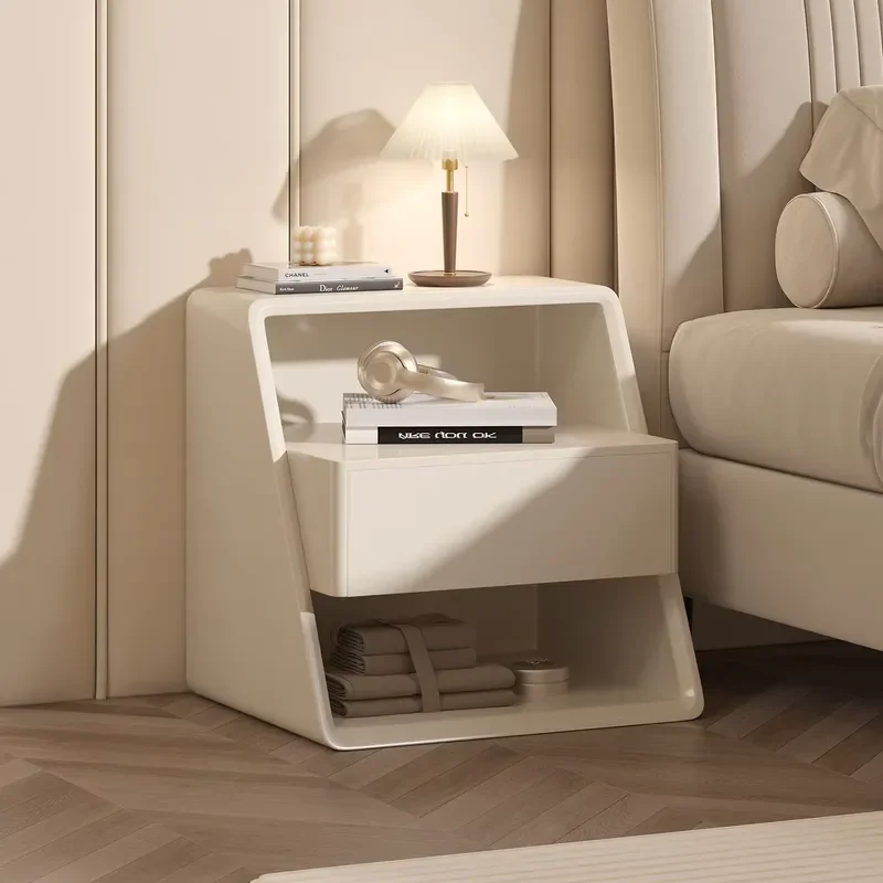 Italian Style Minimalist Solid Wood Nightstand Eco-friendly Baking Finish Simple Design Bedroom Furniture