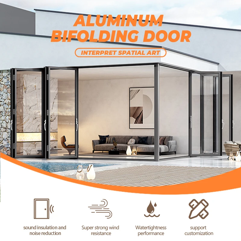 Modern Black Glass Thermal Insulation Aluminum Folding Alloy Door Chinese - Style Villa Hotel Use Bifold Doors