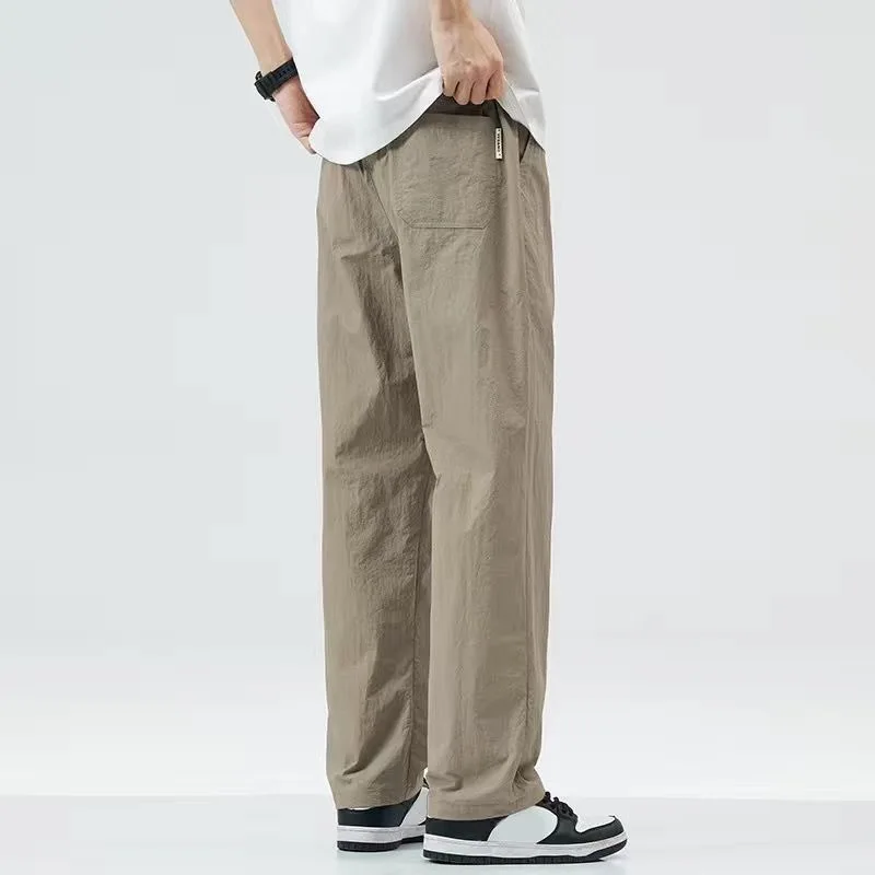 

Summer Thin Casual Ice Silk Qui Dry Pants Men Loose Straight Leg Trendy Wide Leg Sports Trousers Daily Wear Straight Cut