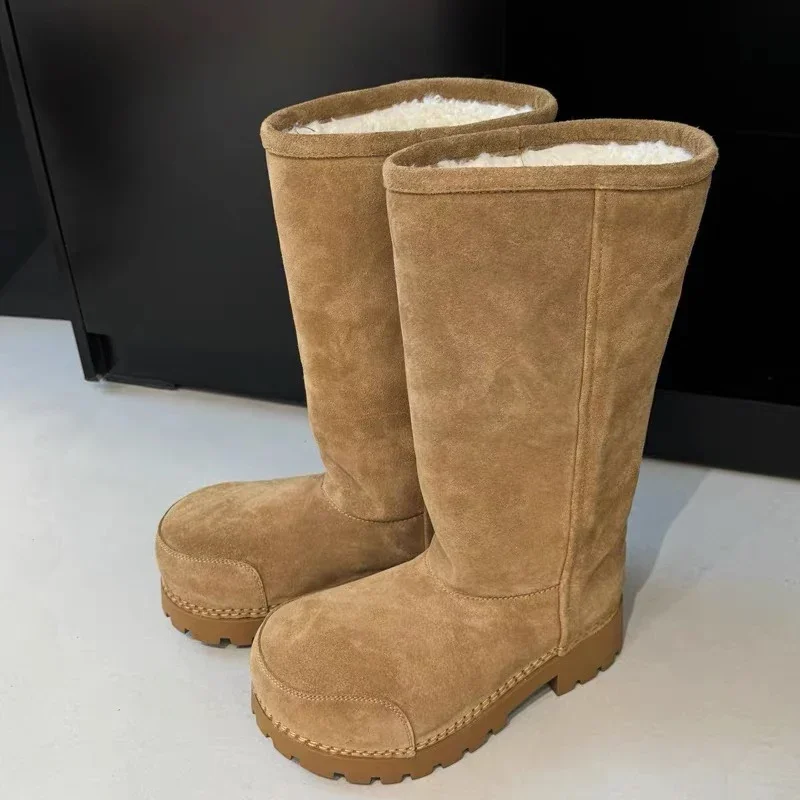 النساء Y2k الثلوج أحذية طويلة الشتاء المضادة للانزلاق الثلوج الأحذية منصة رفع أحذية قطنية دافئة كبير رئيس تصميم البني حجم كبير الأحذية #4