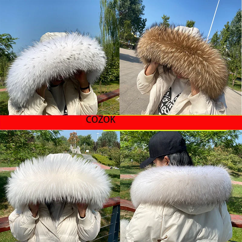 100% Natural Fur Collar for Coat Real Raccoon Fur Scarf Women Fashion Warm hood trim for Jackets Collar Female Hot Sale Shawls