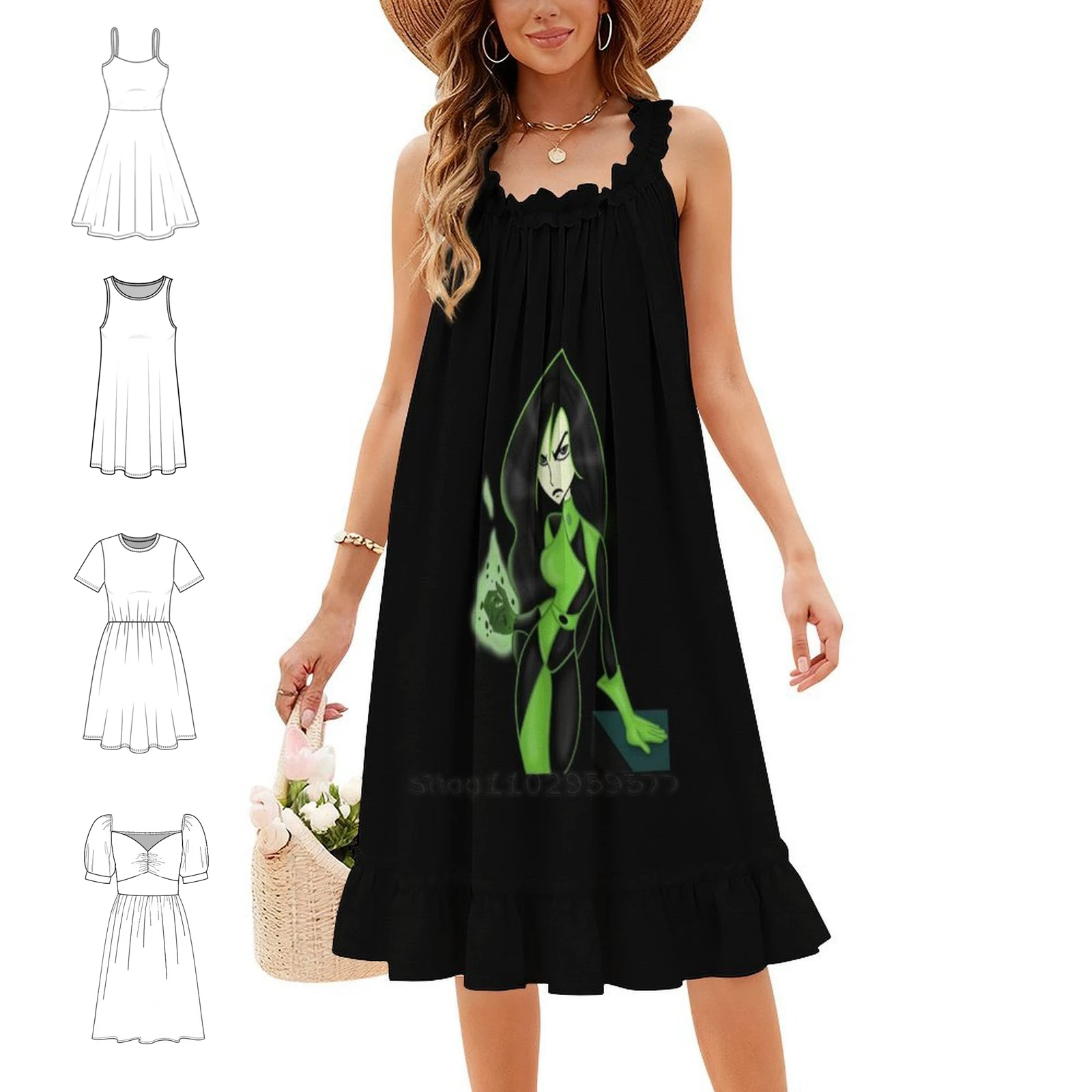 Shego 187 Bohemian Sleeveless Dress Multi-Print Beach Vacation Party Dress Shego Ron Rufus Early 2000S 00S Dress