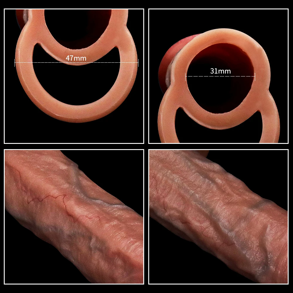 Funda de pene realista para hombres, condón de silicona reutilizable, extensión de pene, Juguetes sexuales artificiales para agrandar/Extender el