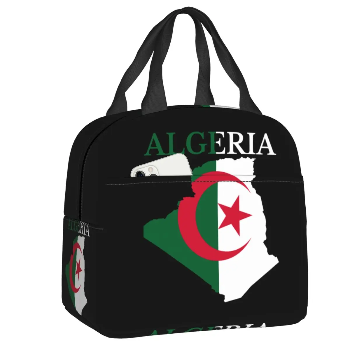 

Custom Algeria Map Algerian Flag Insulated Lunch Bag for Women Leakproof Cooler Thermal Lunch Tote Kids School Children