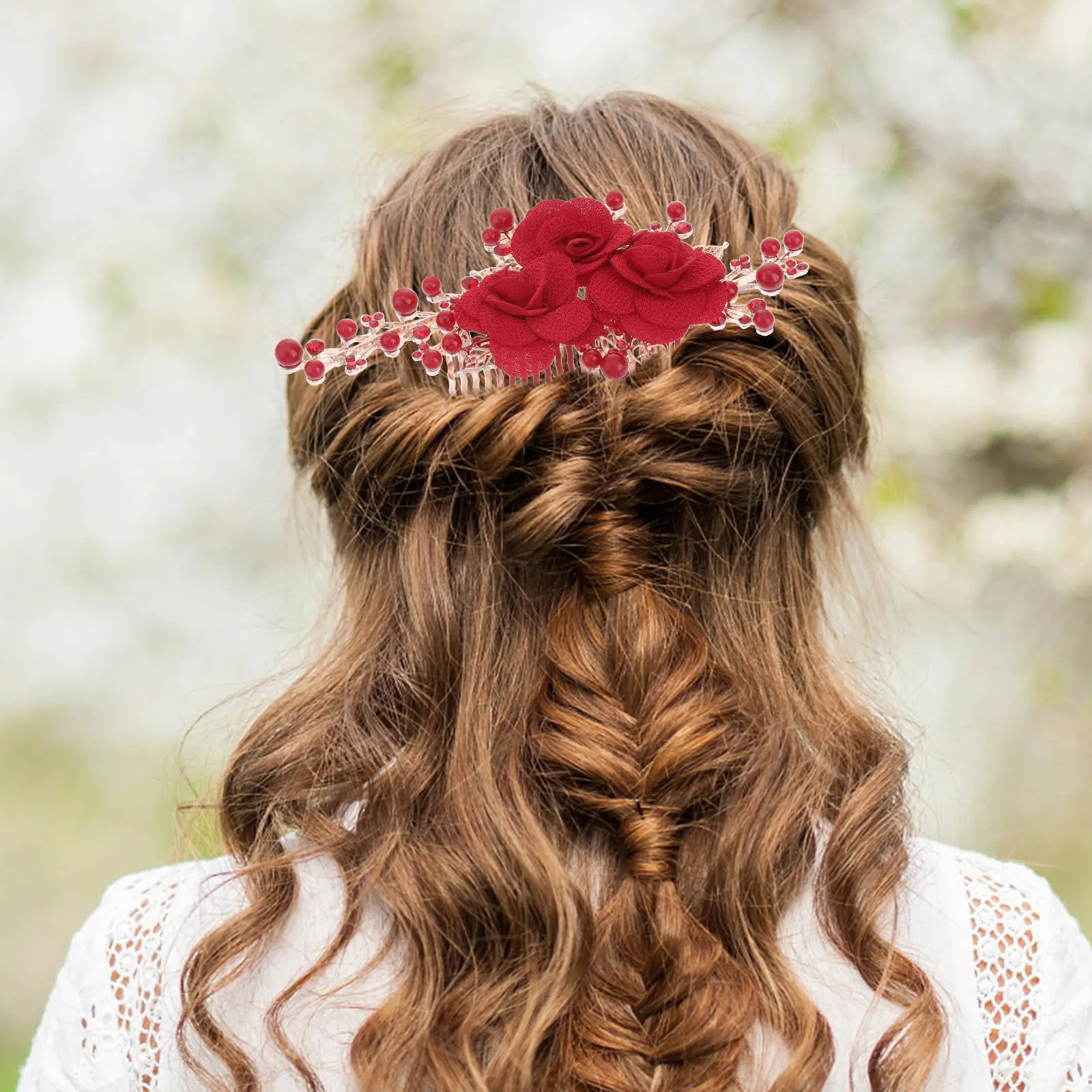 Pearl Rose Flower Hair Comb for Bridal Wedding – Alloy Crystal Floral Headpiece