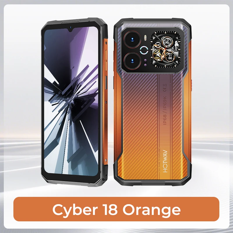 HOTWAV Cyber 18 Robuuste Smartphone Android 16 6.75'' 120Hz Display Octa-core 6200mAh 20W Mobiele Telefoon met Zelf Ontwikkelde AI Toolset RGB Dynamisch Licht 64MP Achtercamera 20MP Nachtzicht 8GB
