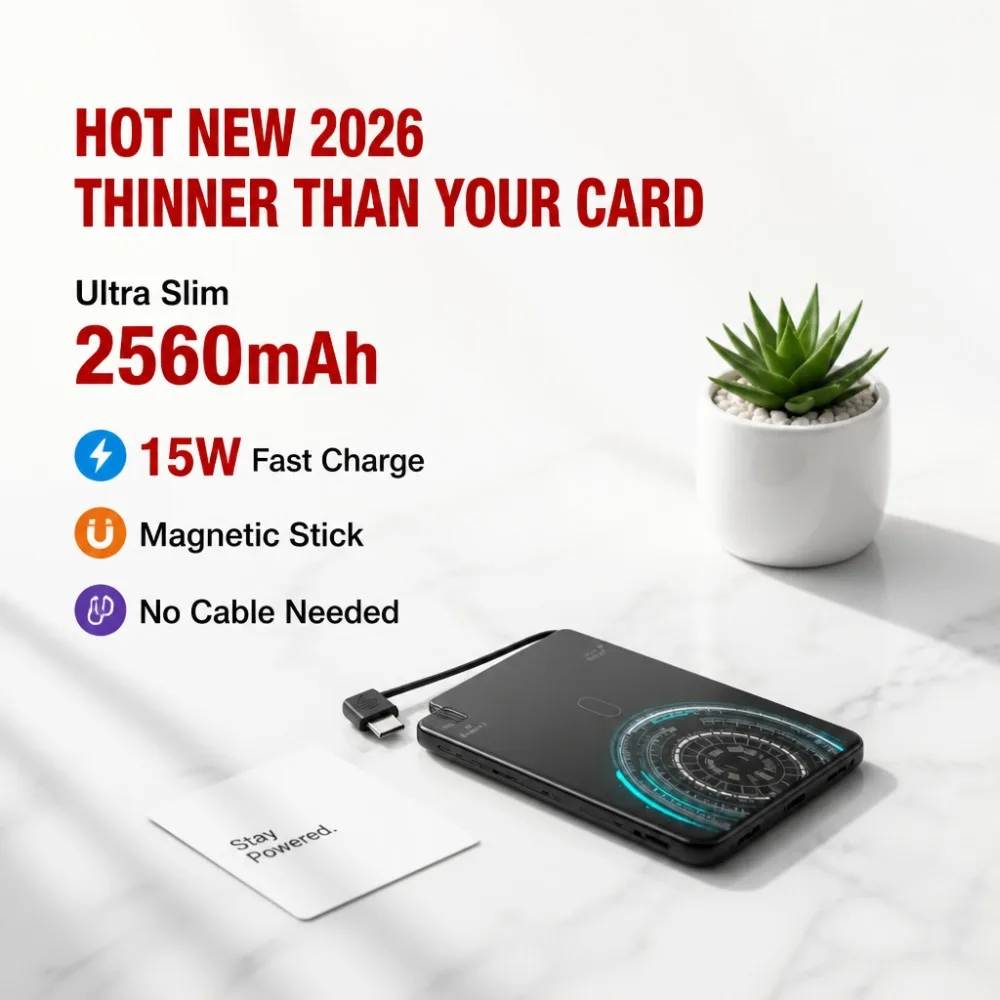 Ultra Thin 2560mAh Magnetic Power Bank 15W Fast Charging Portable Battery Pack Stick Back Charger for iPhone Samsung 2026