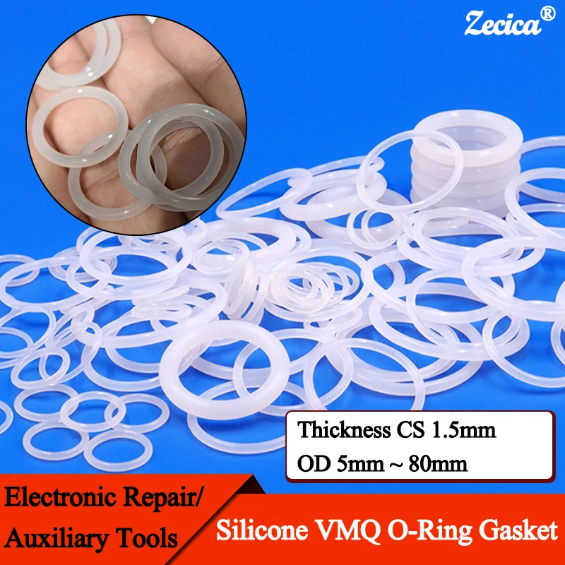 

10/50Pcs VMQ White O Ring CS 1.5mm OD 5mm ~ 80mm Silicone Food Grade Silicon Sealing Washer Waterproof Insulated Gasket Rings
