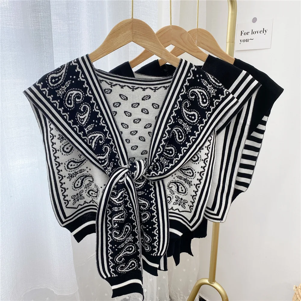 Poncho Cloak Korean Air-conditioned Rooms Knitted Shawl Women's Spring and Autumn Knitted Cross Shawl Fashion Wrap Solid Scarf