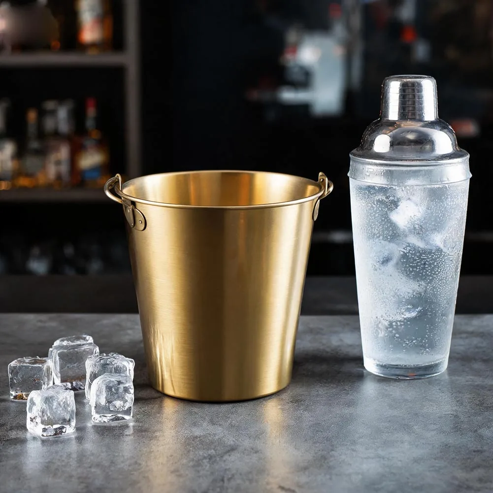 Golden Silver Stainless Steel Small Metal Bucket Portable Handle Snack Ice Pail For French Fries Food Bar Home Party Decoration