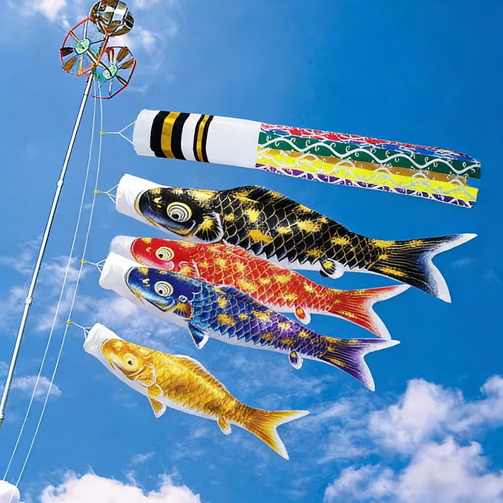 

100/140cm Koinobori Carp Koi Fish Windsock Flag Double-sided Gold Printing Outdoor Garden Hanging Decor for Children’s Day