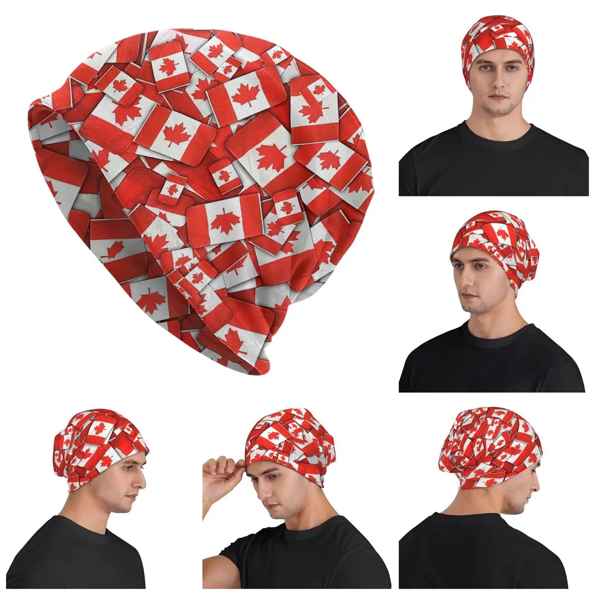 Canada Flag Pattern Skullies Beanies Hats Warm Autumn Winter Outdoor Cap Knitted Bonnet Caps for Unisex Adult