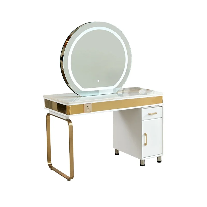 Hairdressing Mirror Table Beauty Barbershop Dedicated Home Dressing Table Marble Single And Double Side With Cabinet Mirror