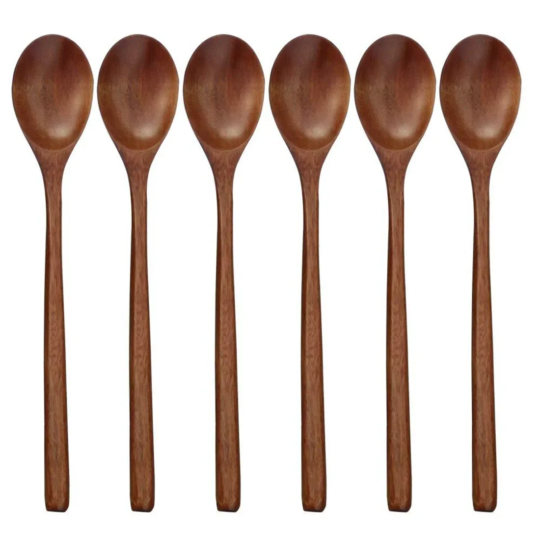 Wooden Spoons, 6 Pieces Wood Soup Spoons for Eating Mixing Stirring Cooking, Long Handle Spoon with Japanese Style Kitchen Ute