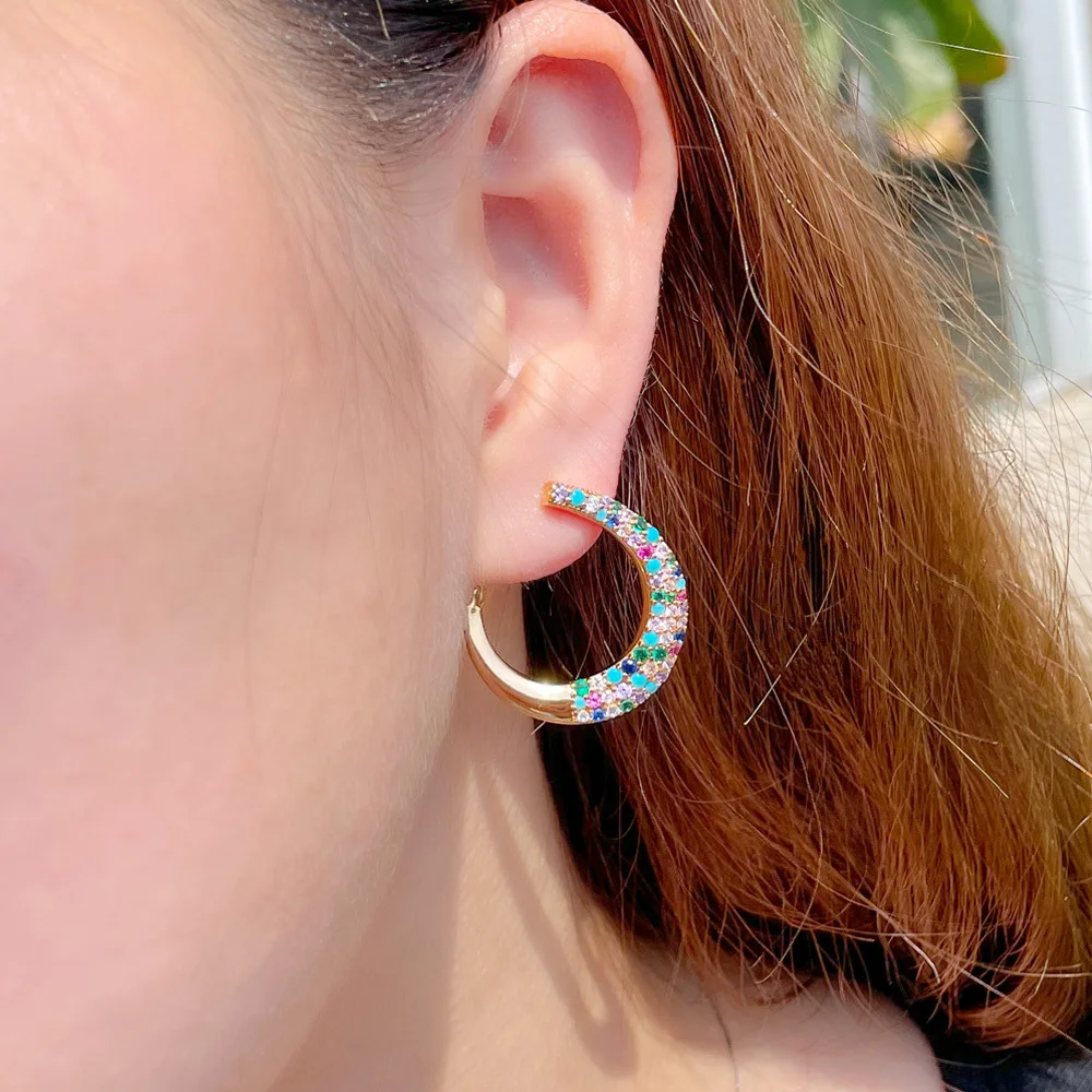 

Pera Symmetrical Ear Jewelry CZ Zircon Big Yellow Gold Color Colorful Stud Earrings Birthday Party for Best Friend Gift E916