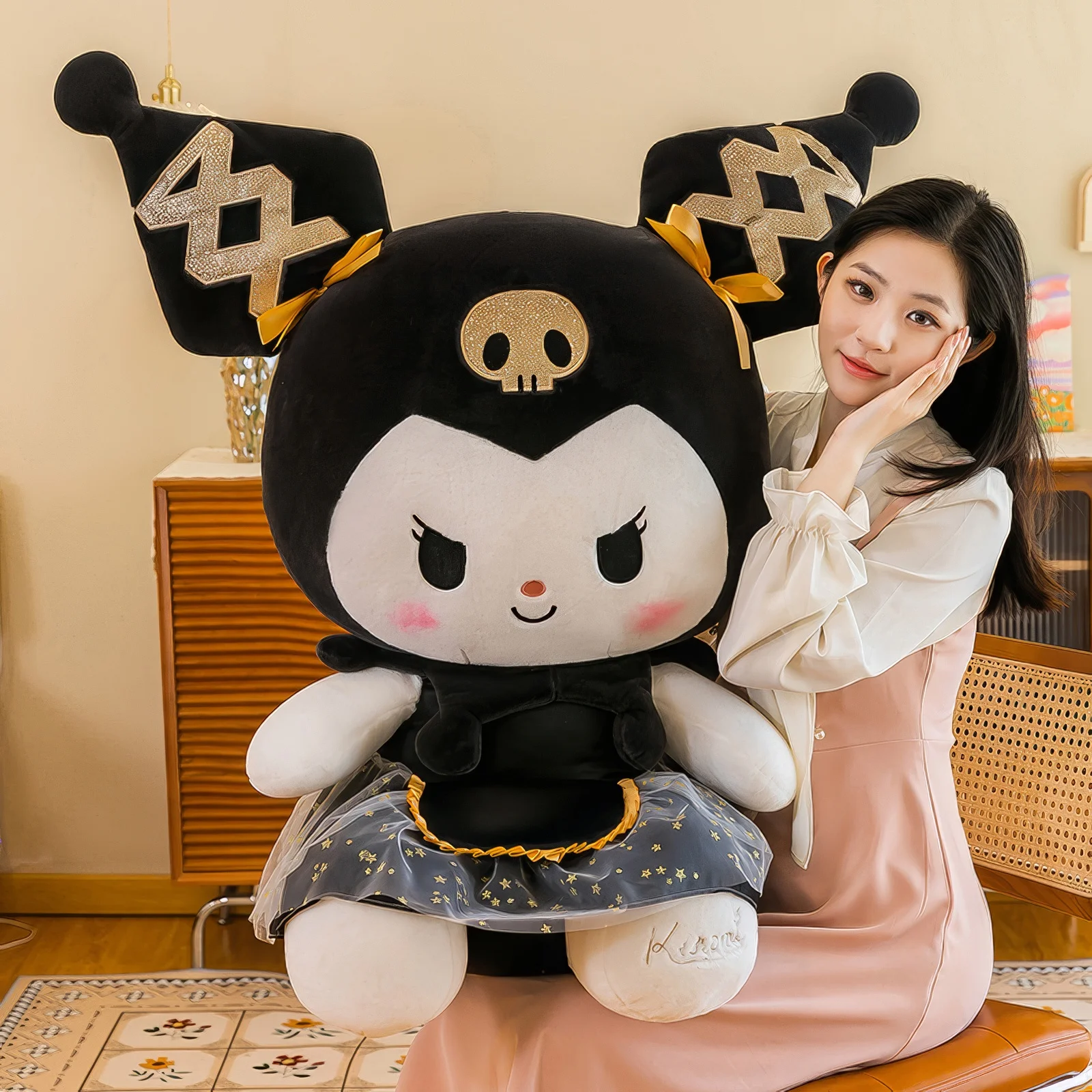 

70cm Kawaii Sanrio Black Gold Kuromi Plush Toy Big Size Gauze Skirt Little Devil Soft Stuffed Doll Pillow Cute Kid Birthday Gift