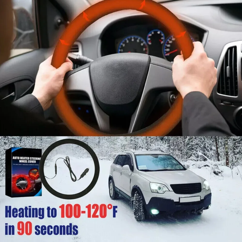 New 12V Heated Steering Wheel Cover Winter Warm Car Heating Hand Warmer Anti-slip Steering Wheel Heater Car Accessories