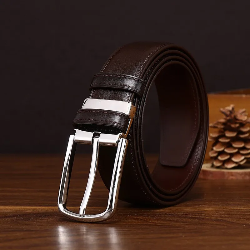 Men's top layer leather belt simple light luxury fashionable and casual pin-button for men
