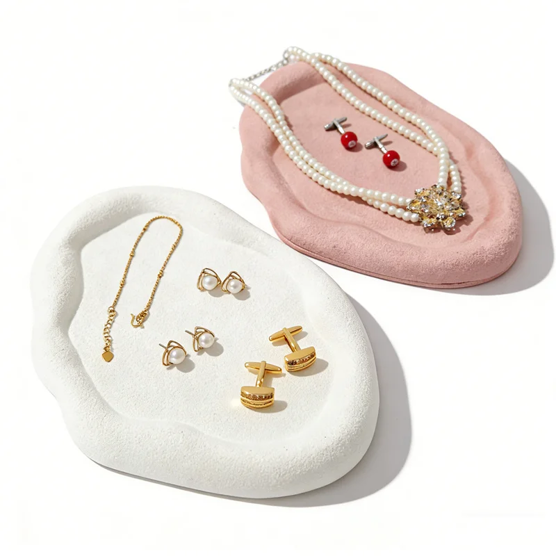 Creative Fabric Jewelry Organizer Tray Mini Crafts Collection Tray Oval and Round Cufflink Brooch Earring Display Holder