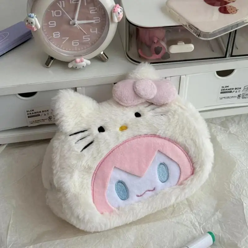 Cinnamoroll Hello Kitty Cartoon Plush Fur Pen Case High-Capacity Pencil-Box Kawaii Cosmetics Storage A Holiday Gift for Girls