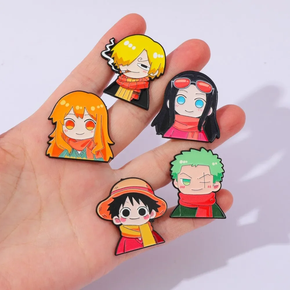 5 Pcs Cute Anime Cartoon Brooch Funny Nami Luffy Zoro Enamel Pin Metal Badge Jewelry Backpack Clothing Accessories Gift view 4