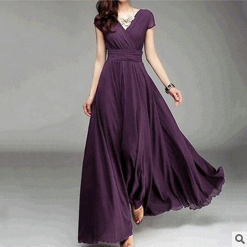 Women Sleeveless V-neck High Waist Ruched Bohemian Chiffon Maxi Long Dress Summer Vacation Holiday Elegant Party Dresses Vestido