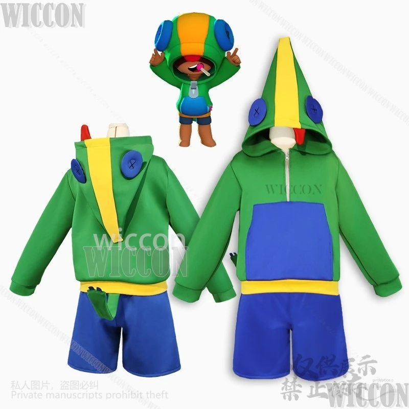 

Leon Game Cosplay Costume Green Hoodie Brawl Outfit Uniform Top Shorts For Halloween Christmas Roleplay Party Gift Customized