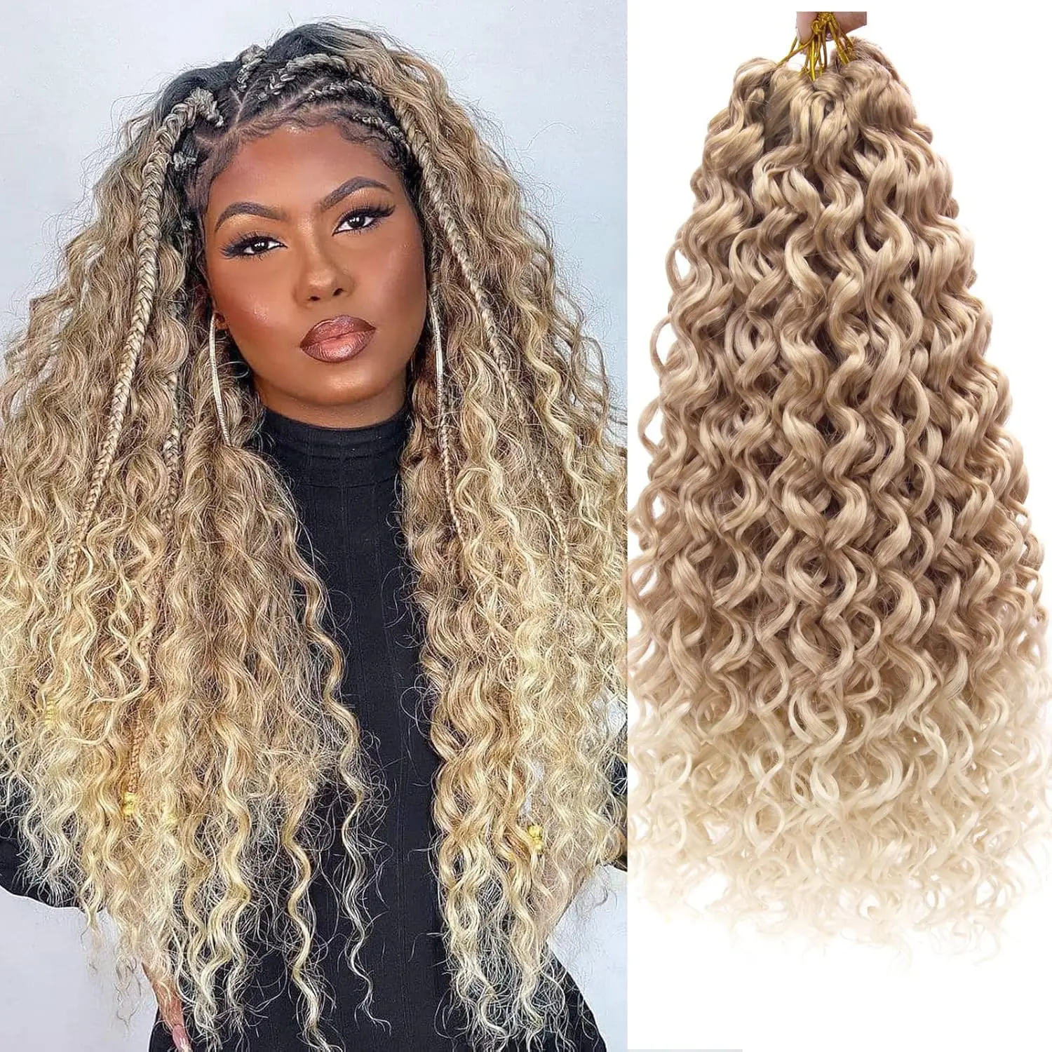 

18 Inch GoGo Curly Synthetic Crochet Hair for Women Beach Curl Water Wave Deep Twist Crochet Braids Braiding Hair Extensions