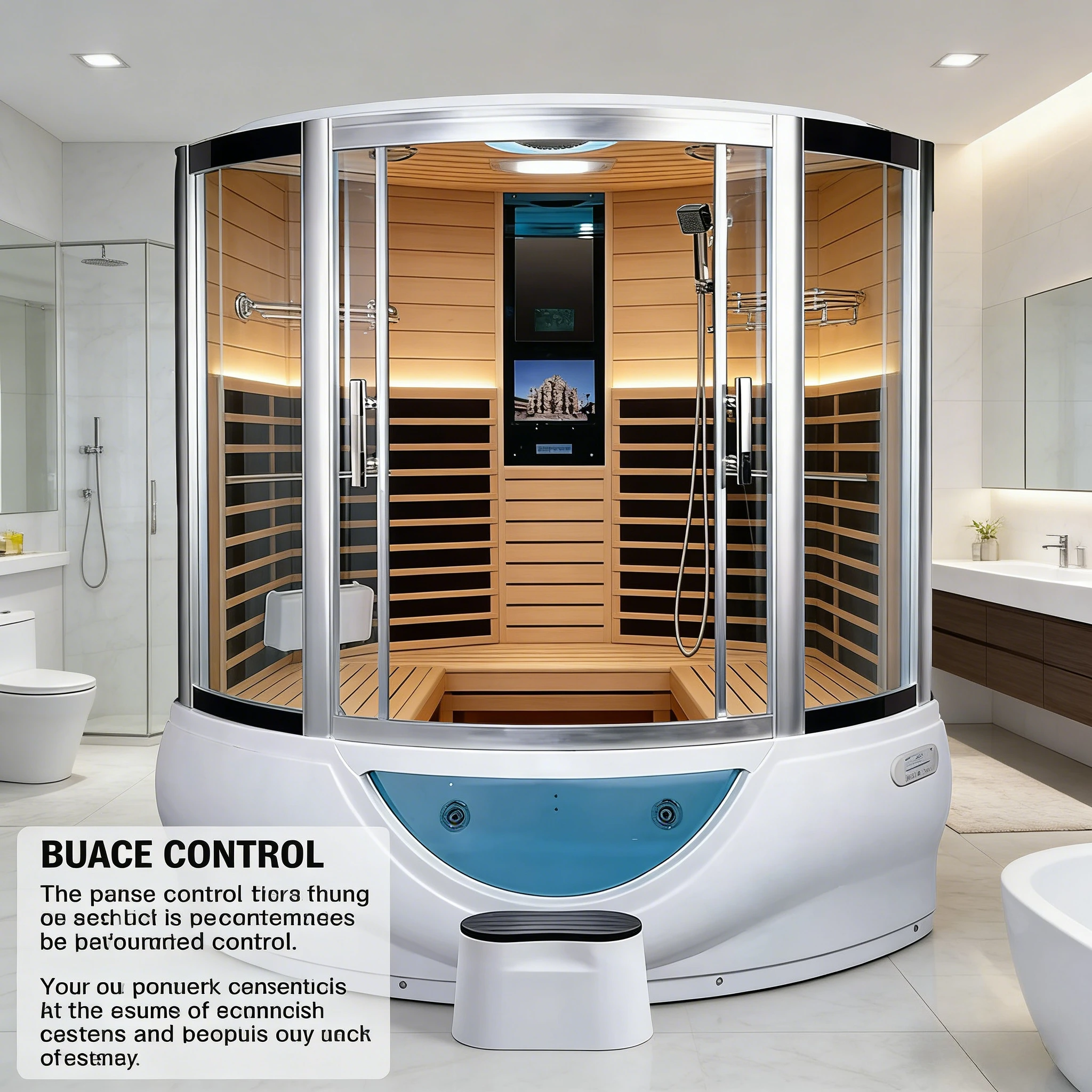 Luxury Bathroom Black Sector Sliding Steam Shower Cabin Room with Whirlpool Bathtub Spa Hydro Massage Relax Home Health Therapy