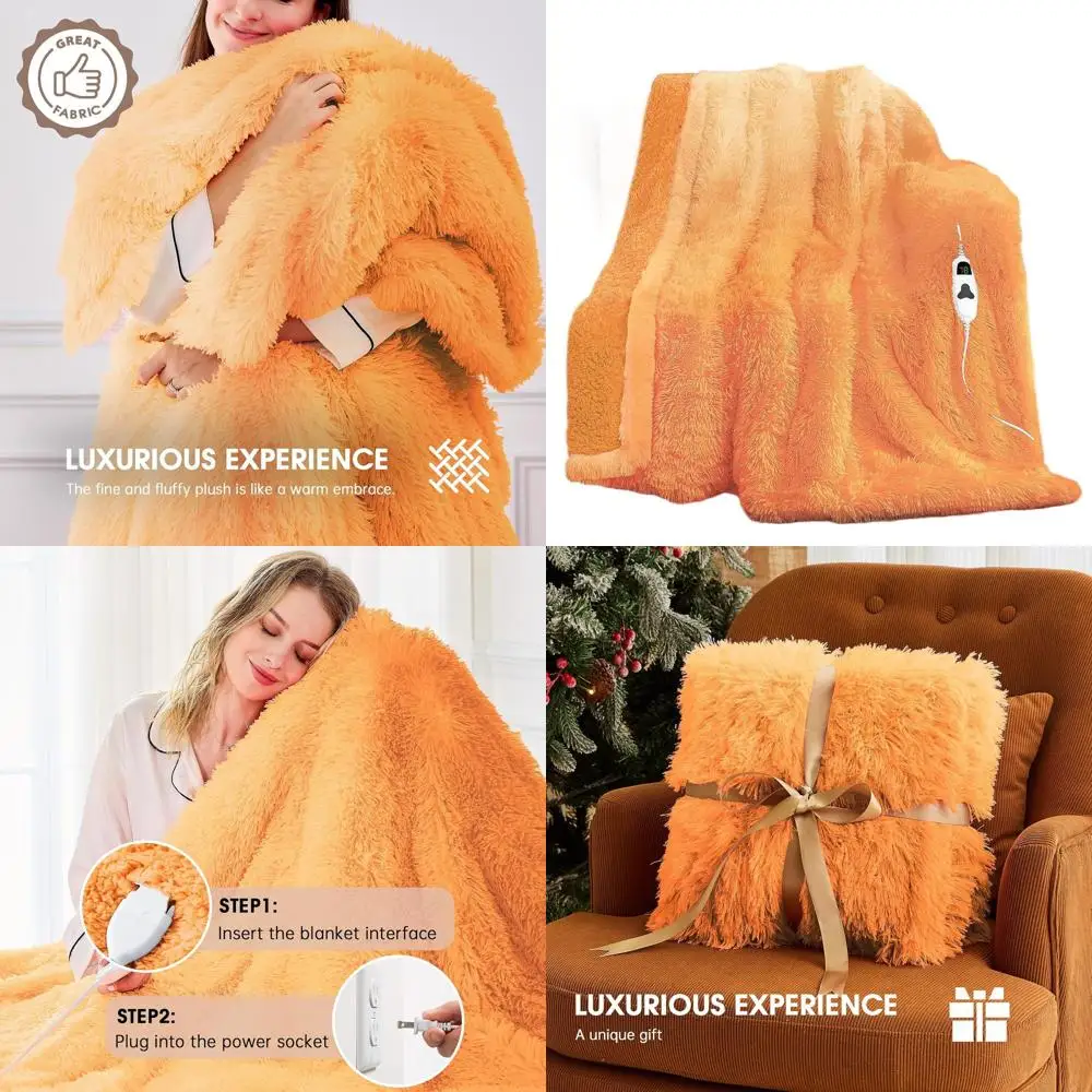 

Cocoa Brown Faux Fur Sherpa Electric Blanket Throw, 10 Heat & 5 Time Settings, Fast Heating, 50x60