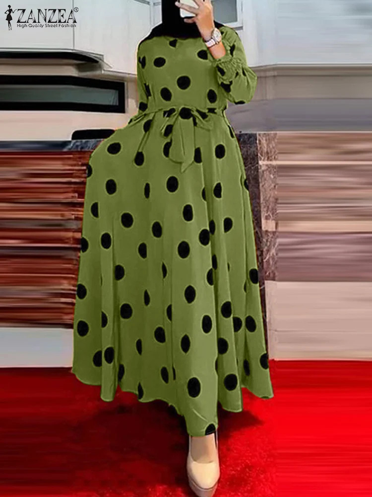 Autumn ZANZEA 2023 Women Dress Polka Dot Print Long Maxi Dress Party Casual Long Sleeve O Neck High Waist Dresses Vestidos