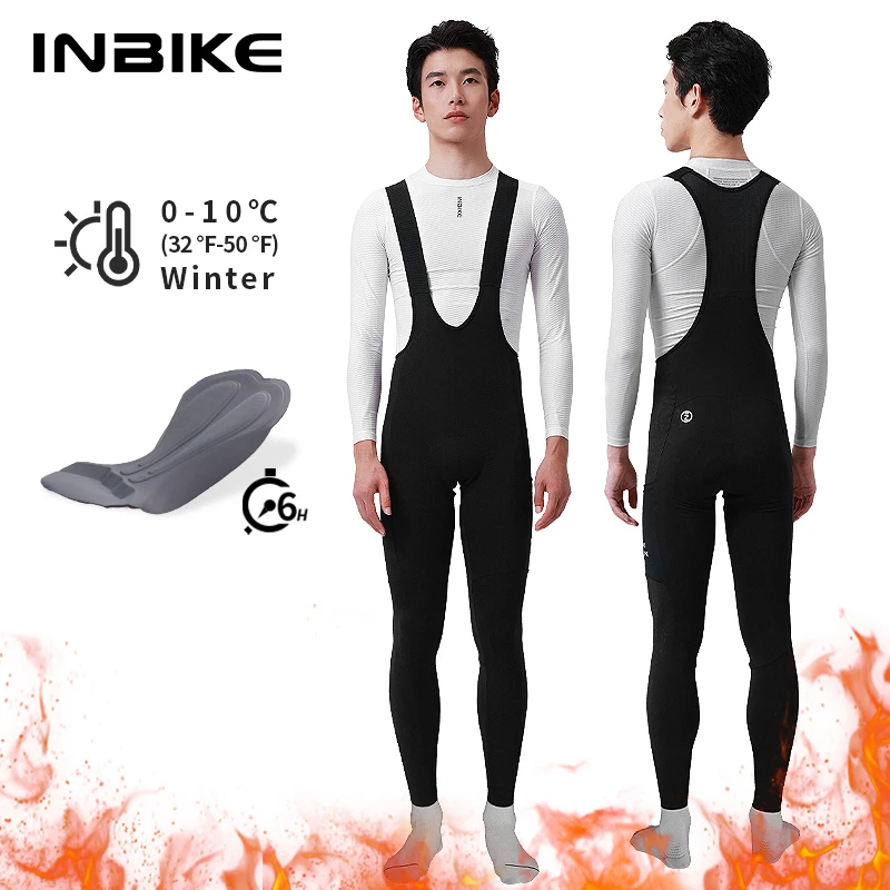 INBIKE Winter Cycling Bib Pants Thermal Fleece Men\'s MTB Cycling Clothing 3D Padded Cold Weather Bike Bib Tights Legging Clothes