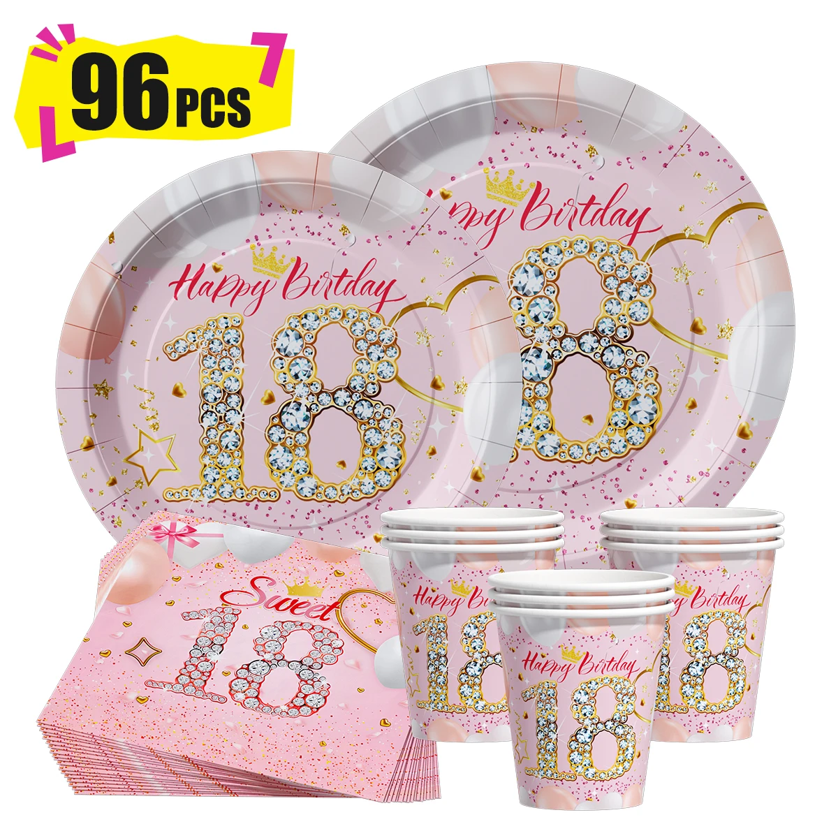 

18 Year Old Pink Birthday Party Supplies Paper Plates Napkins Cups Girl Birthday Party Supplies