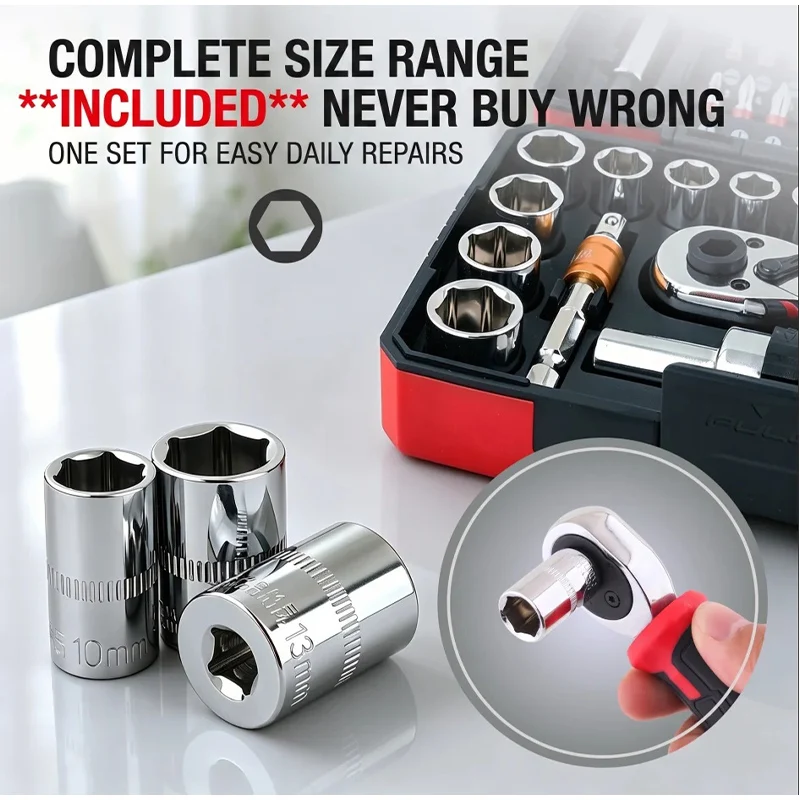 40-48Pcs Ratchet Socket Wrench Set 1/4 Inch Drive CR-V Steel 72-Tooth Magnetic Screwdriver Bit Kit for Home Repair DIY with Case